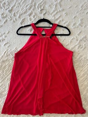LE CHATEAU Vintage Cherry Red Chiffon Halter Neck Keyhole Blouse Size XL